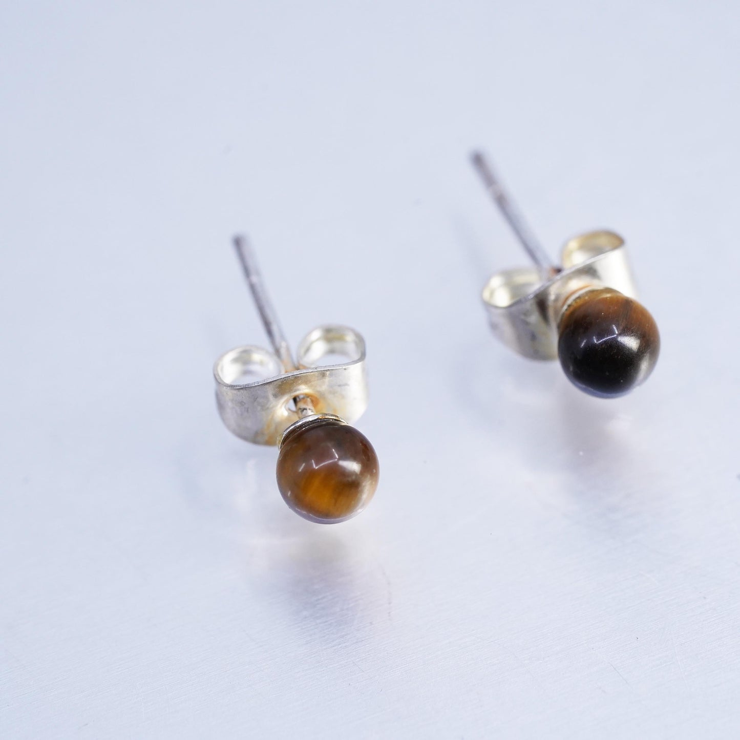 Vintage Sterling Silver Handmade Earrings, 925 studs W/ Golden Tiger Eye