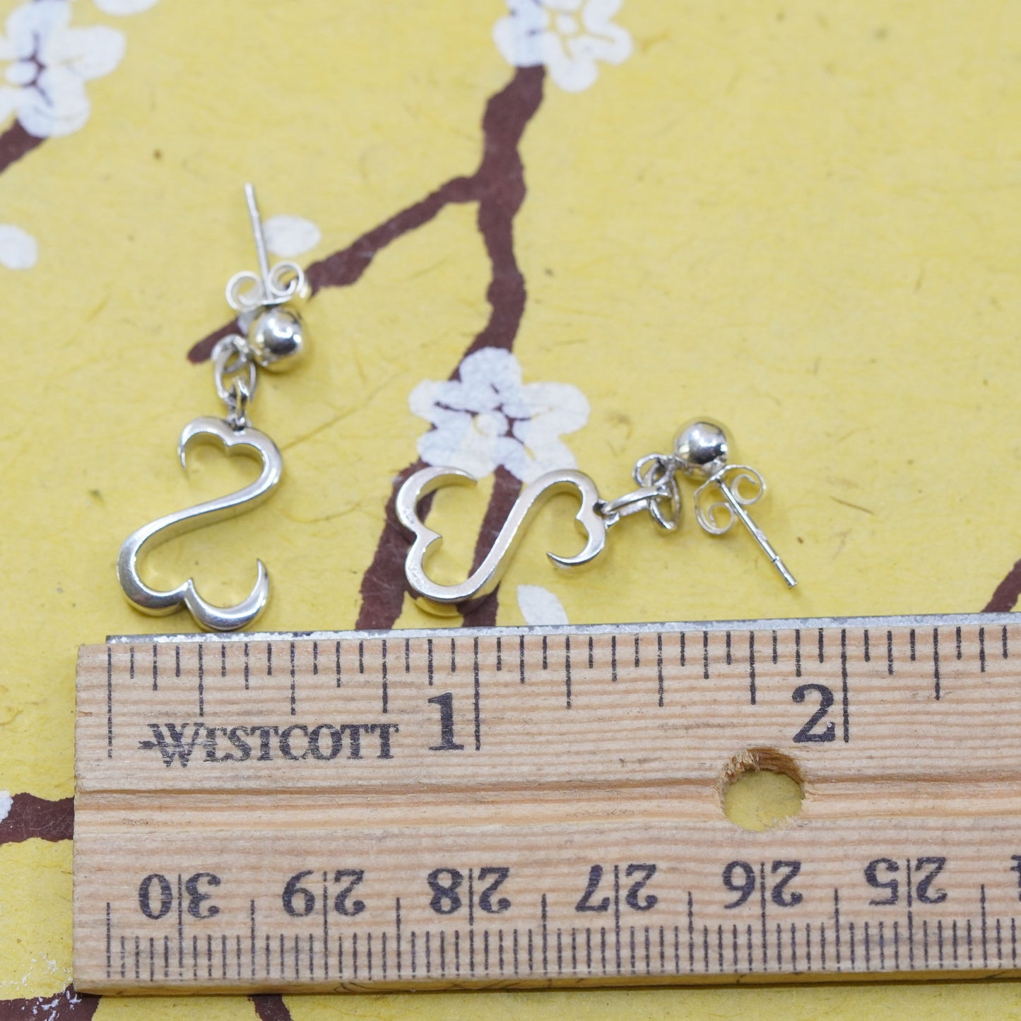 Vintage Sterling silver handmade earrings, 925 open heart dangles