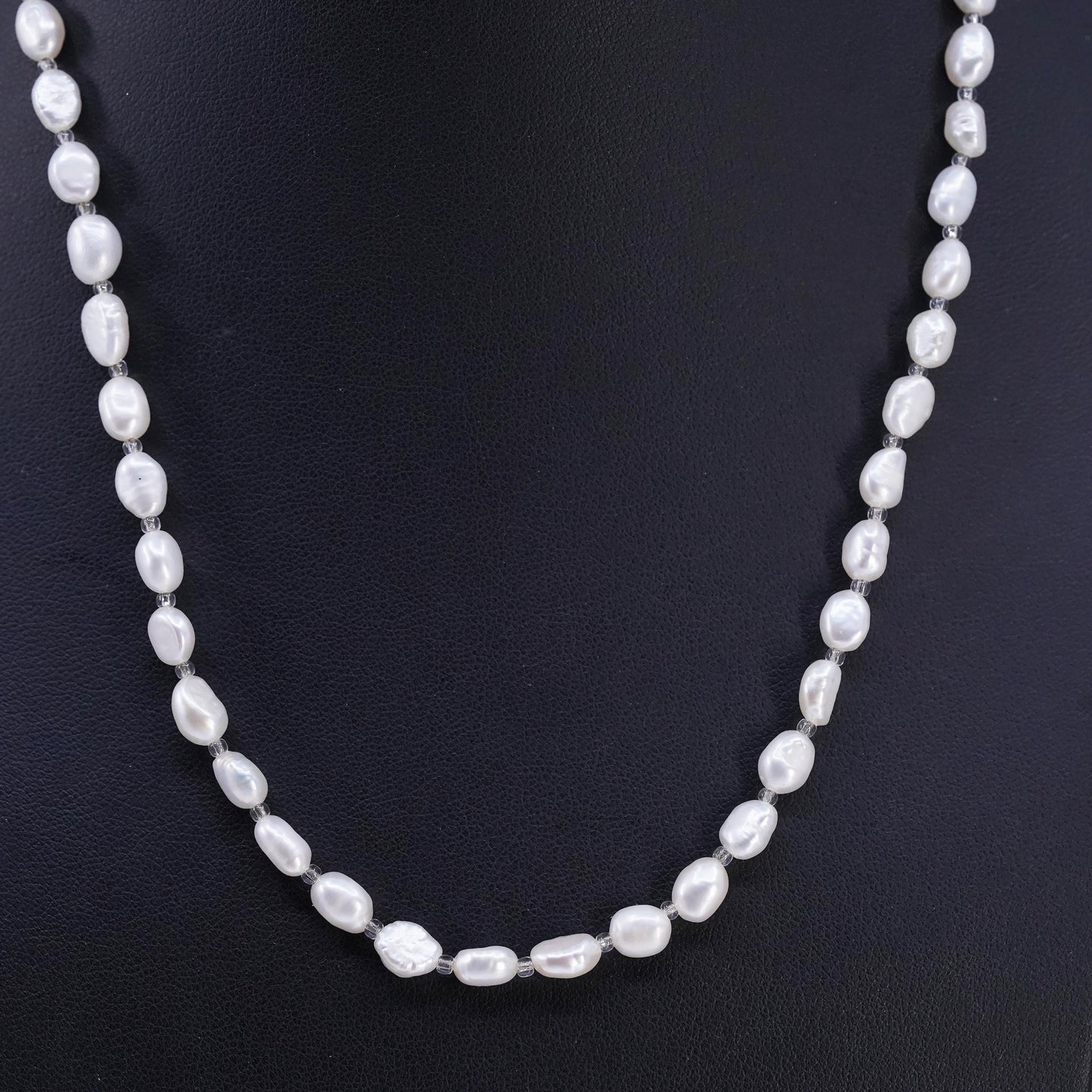 18", vintage sterling 925 silver necklace w/ 6mm freshwater baroque pearl beads