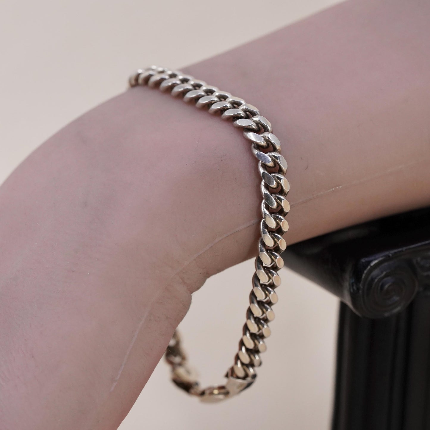 7.75" 6mm, Vintage Italian sterling silver bracelet, 925 bold solid curb chain