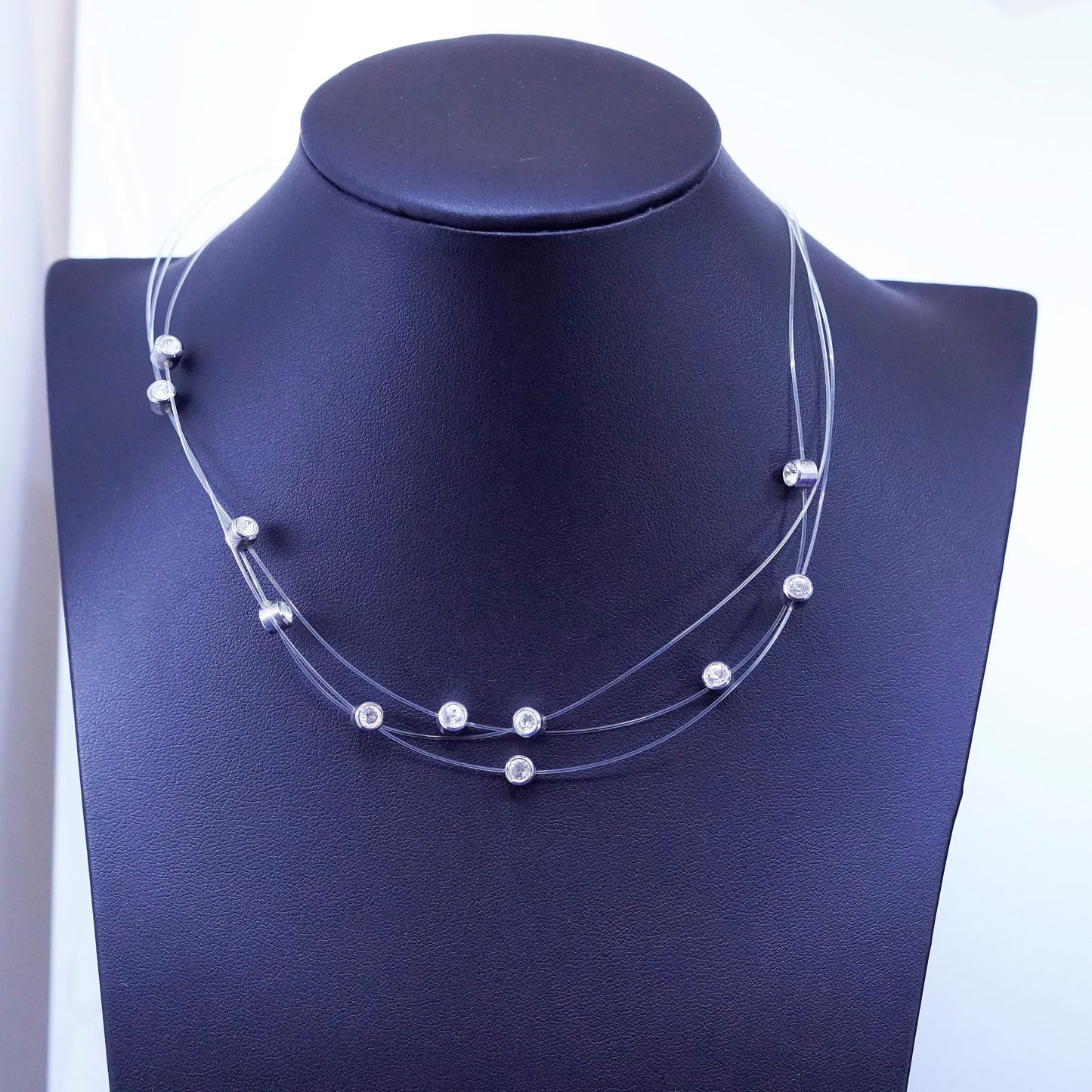 16”, handmade necklace with sterling 925 silver cz beads, and magnetic closure