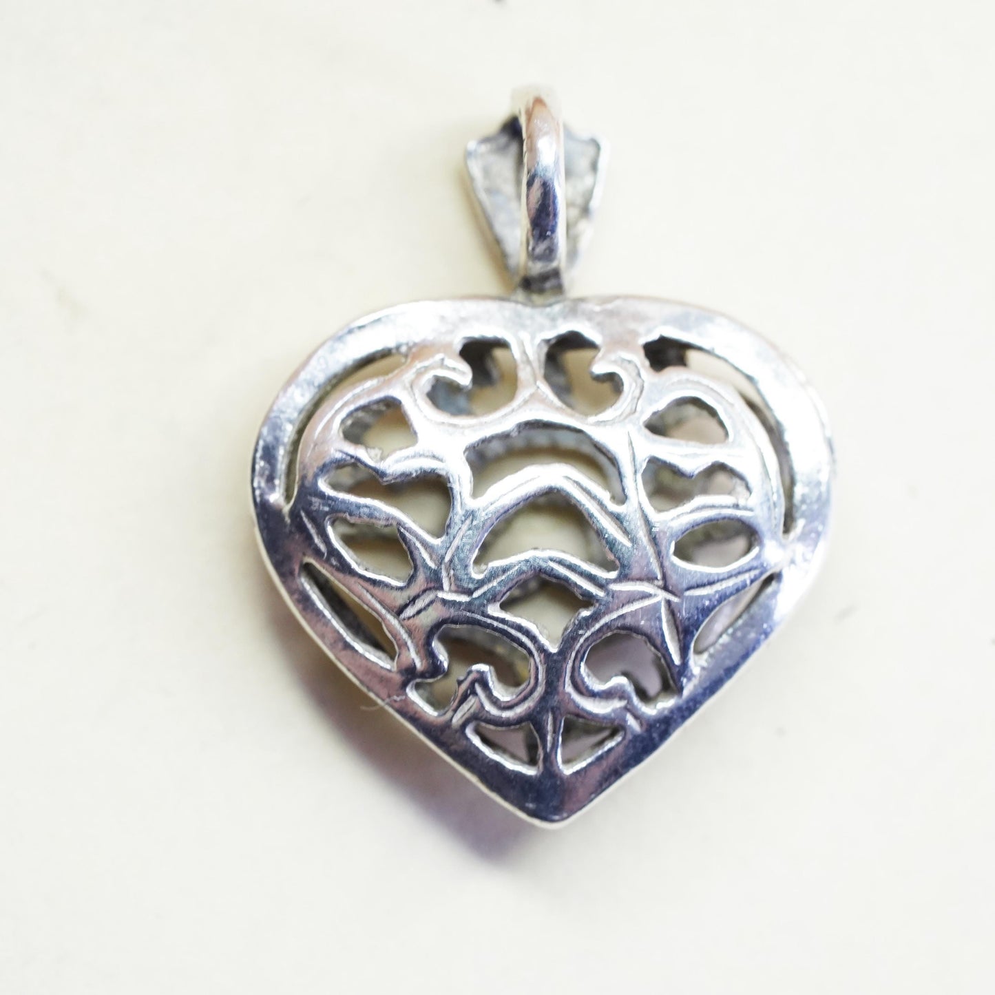vintage sterling silver handmade pendant, 925 filigree heart