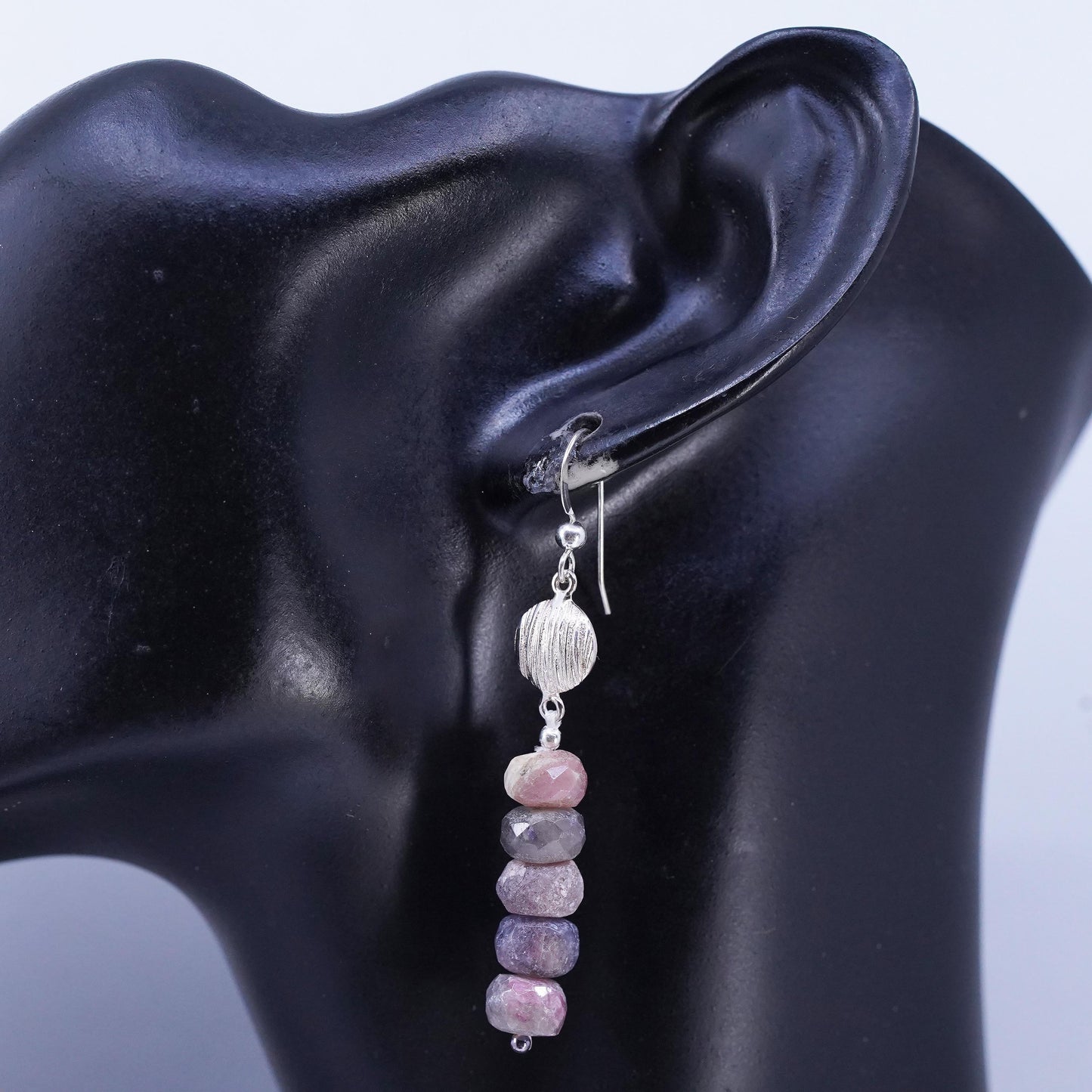 Vintage DTR Jay King Sterling 925 silver shell earrings with agate beads
