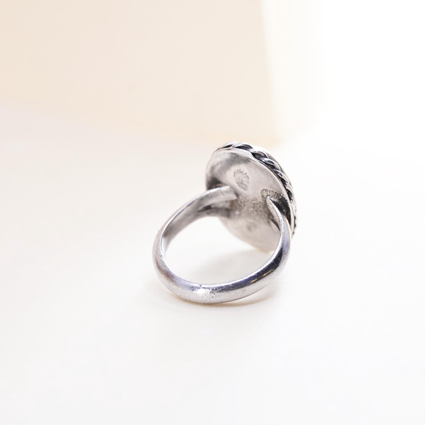 Size 4.5, Vintage sterling 925 silver handmade ring with bloodstone and cable