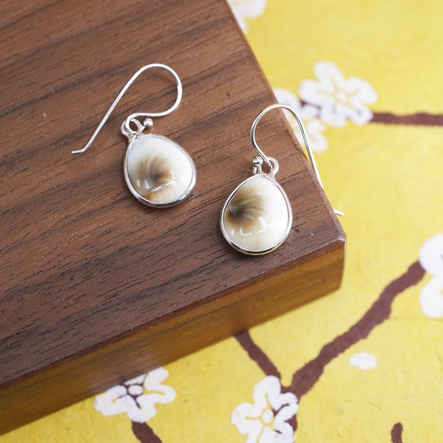 Sterling 925 Silver Shiva eye teardrop earrings | Mexican Jewelry, fossil shell