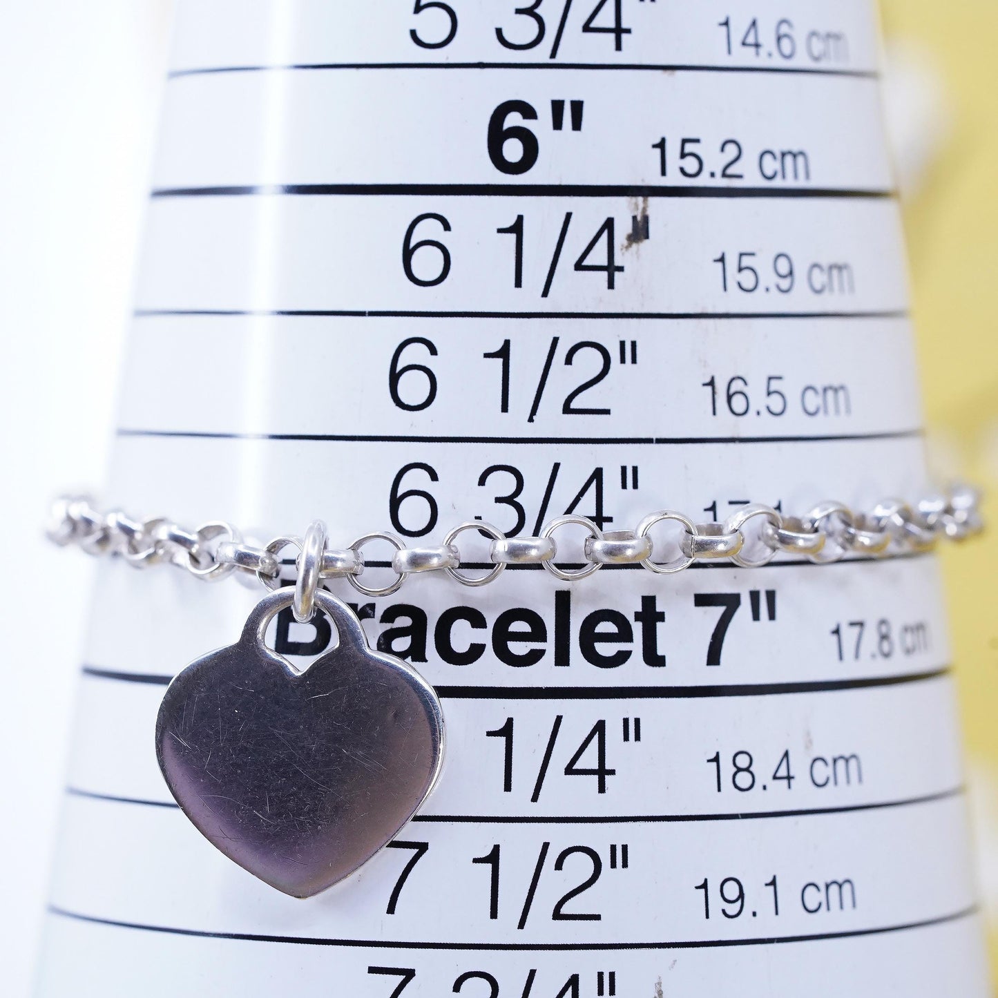 7” 4mm, vintage AERO Sterling silver bracelet, 925 circle chain w/ heart charm