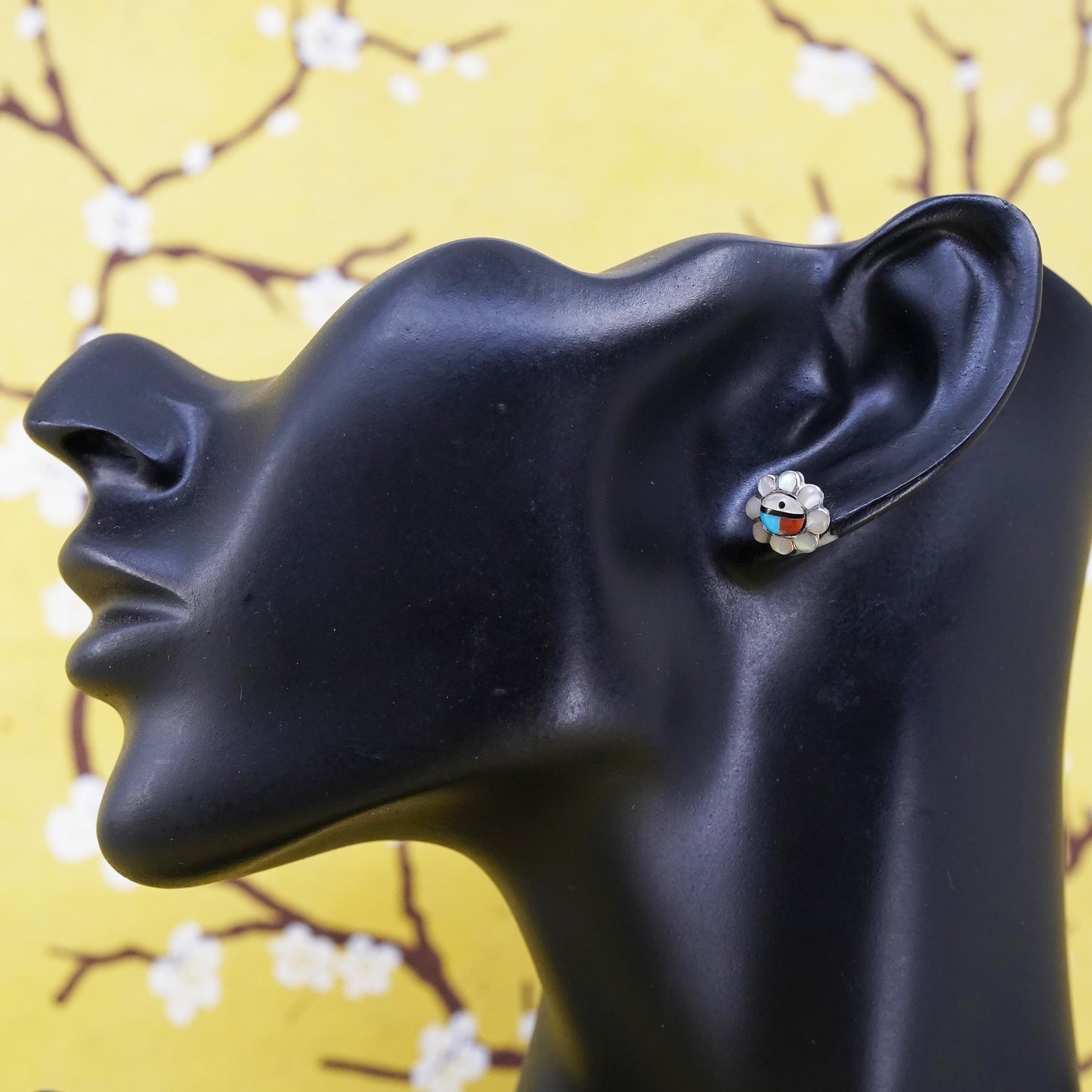 Native American Sterling 925 silver handmade zuni studs earrings turquoise