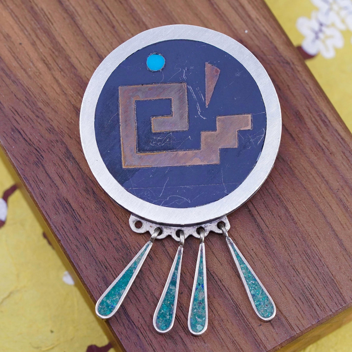 Vintage Hecho Mexican Metales 925 handmade sterling silver 925 brooch brass