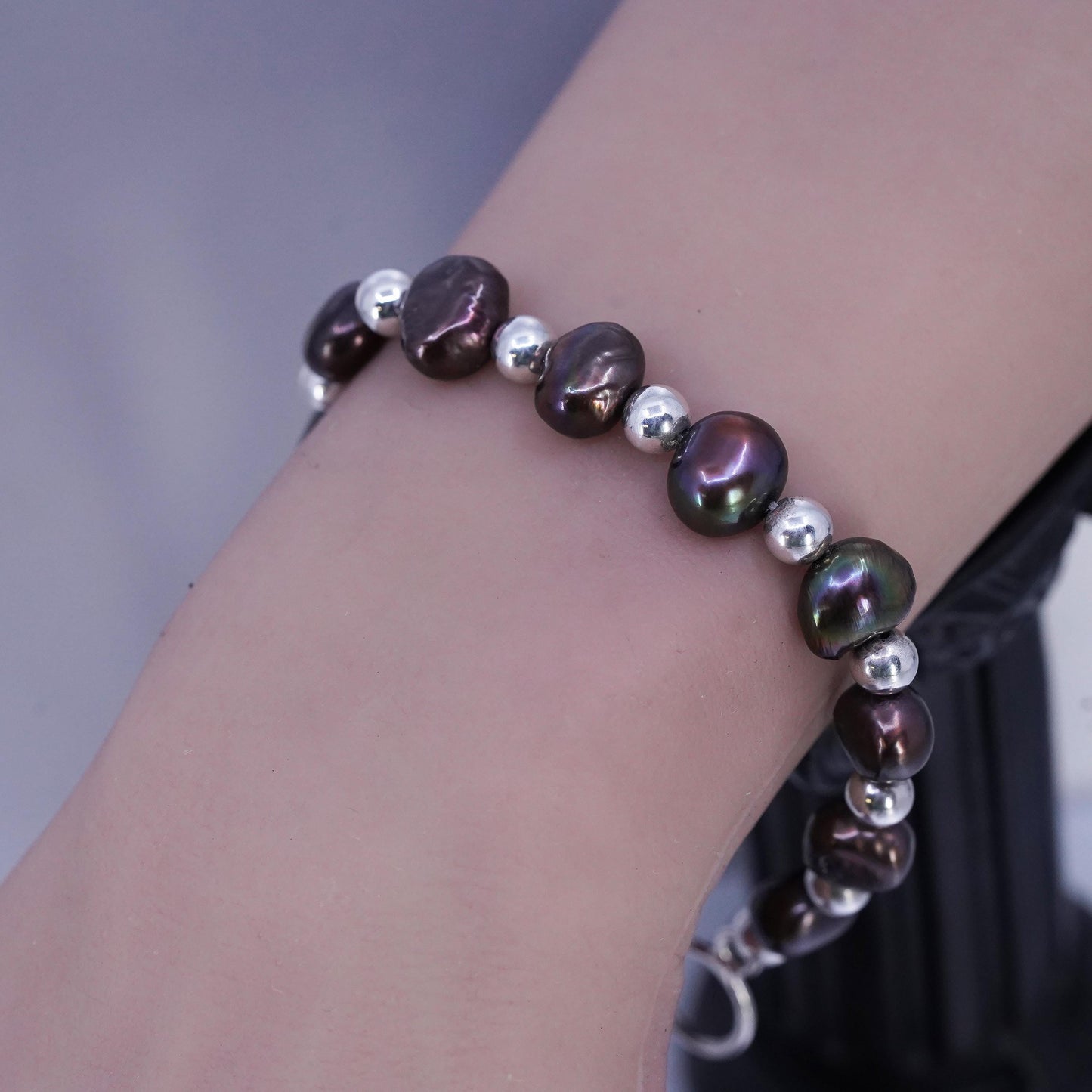 Vintage Silpada B1182 Sterling 925 Silver Peacock Pearl Bracelet Toggle RARE