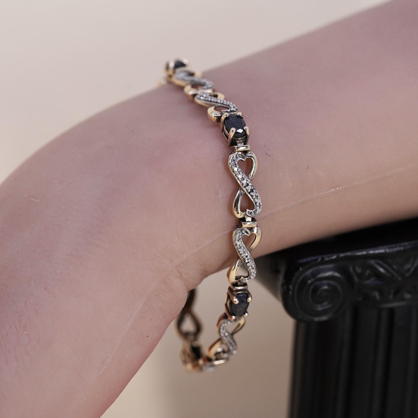 7.25”, vermeil gold sterling silver tennis bracelet, 925 oval sapphire diamond