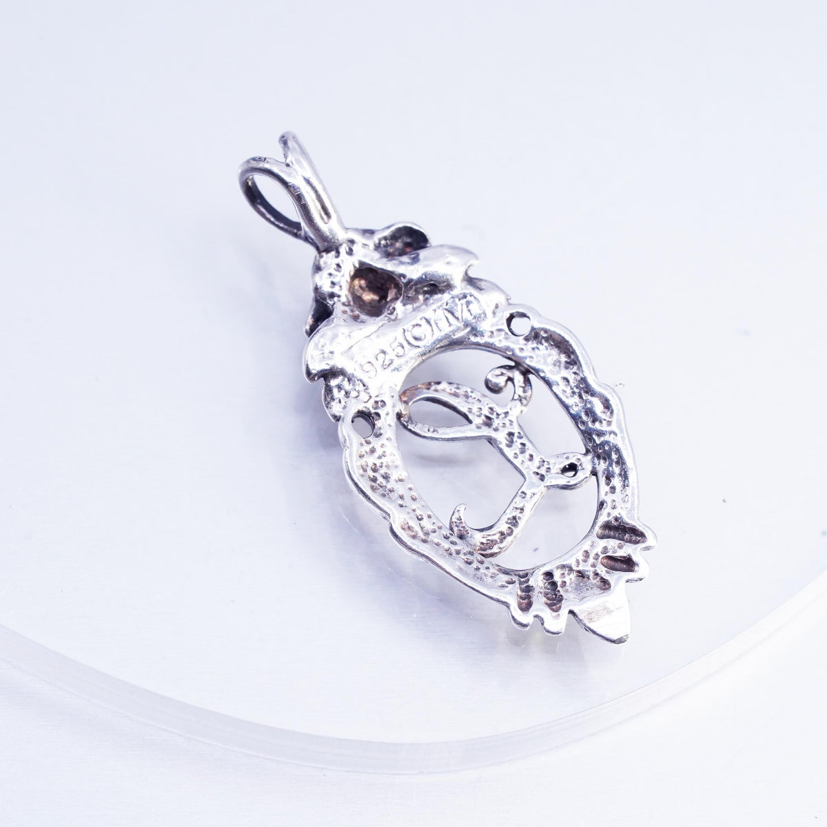 Vintage diamond cut sterling 925 silver letter L charm pendant with rose flower