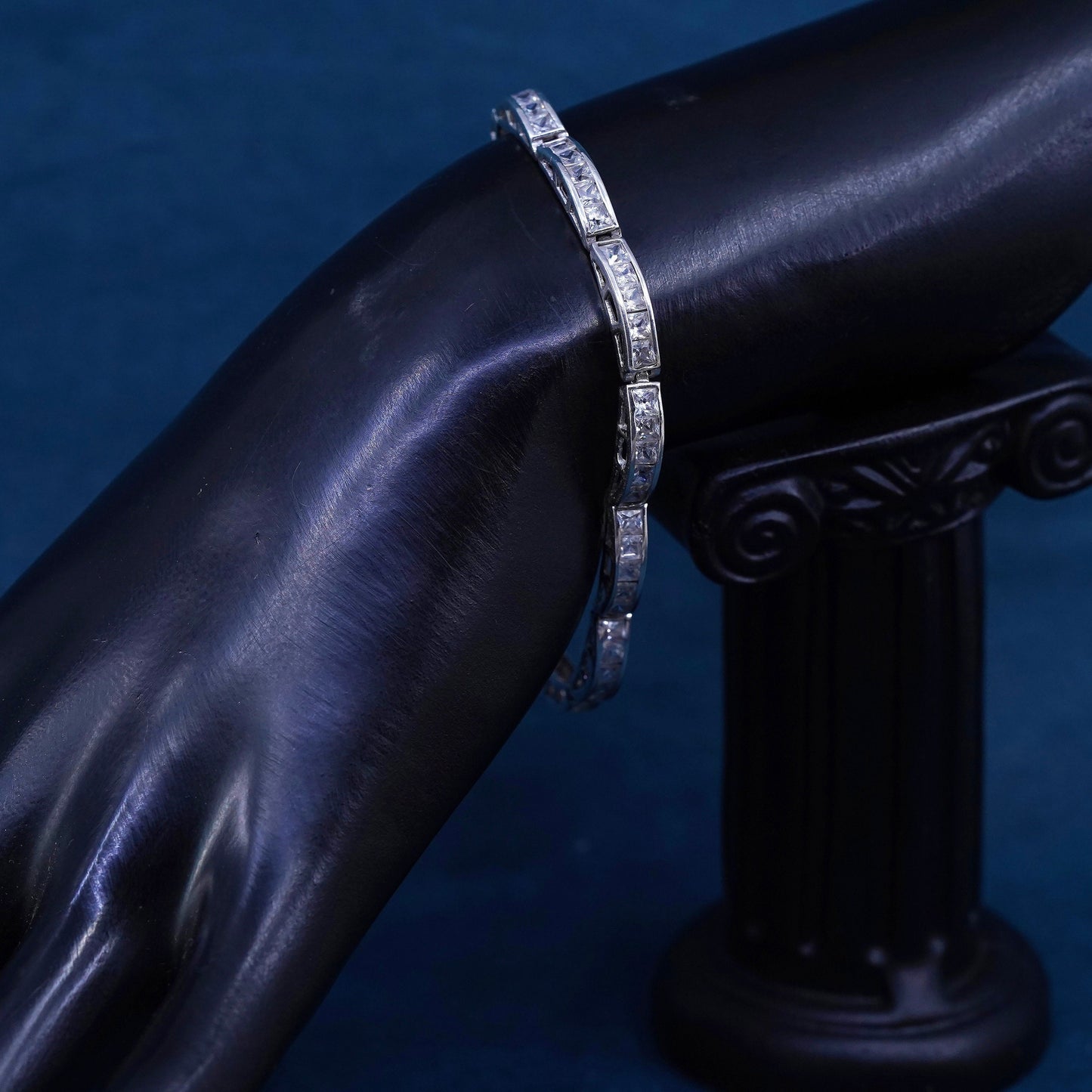 7", vintage Sterling 925 silver tennis bracelet with clear cz