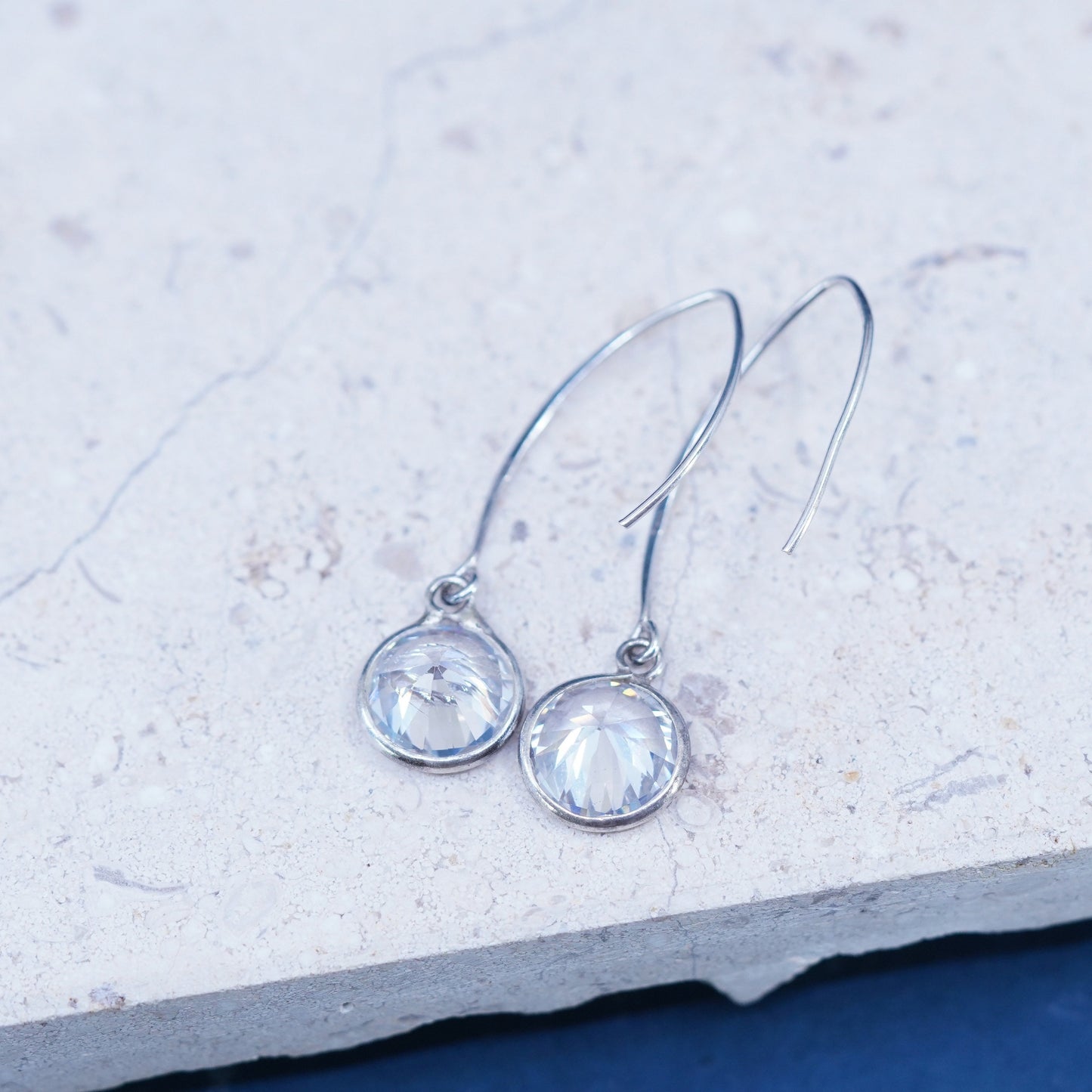 Vintage sterling silver handmade earrings, 92 drop with Cz