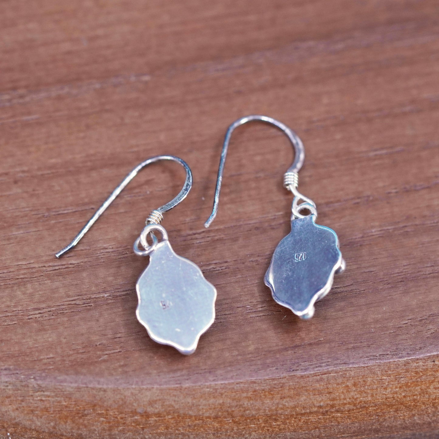 Vintage sterling 925 silver handmade earrings with oval fire opal