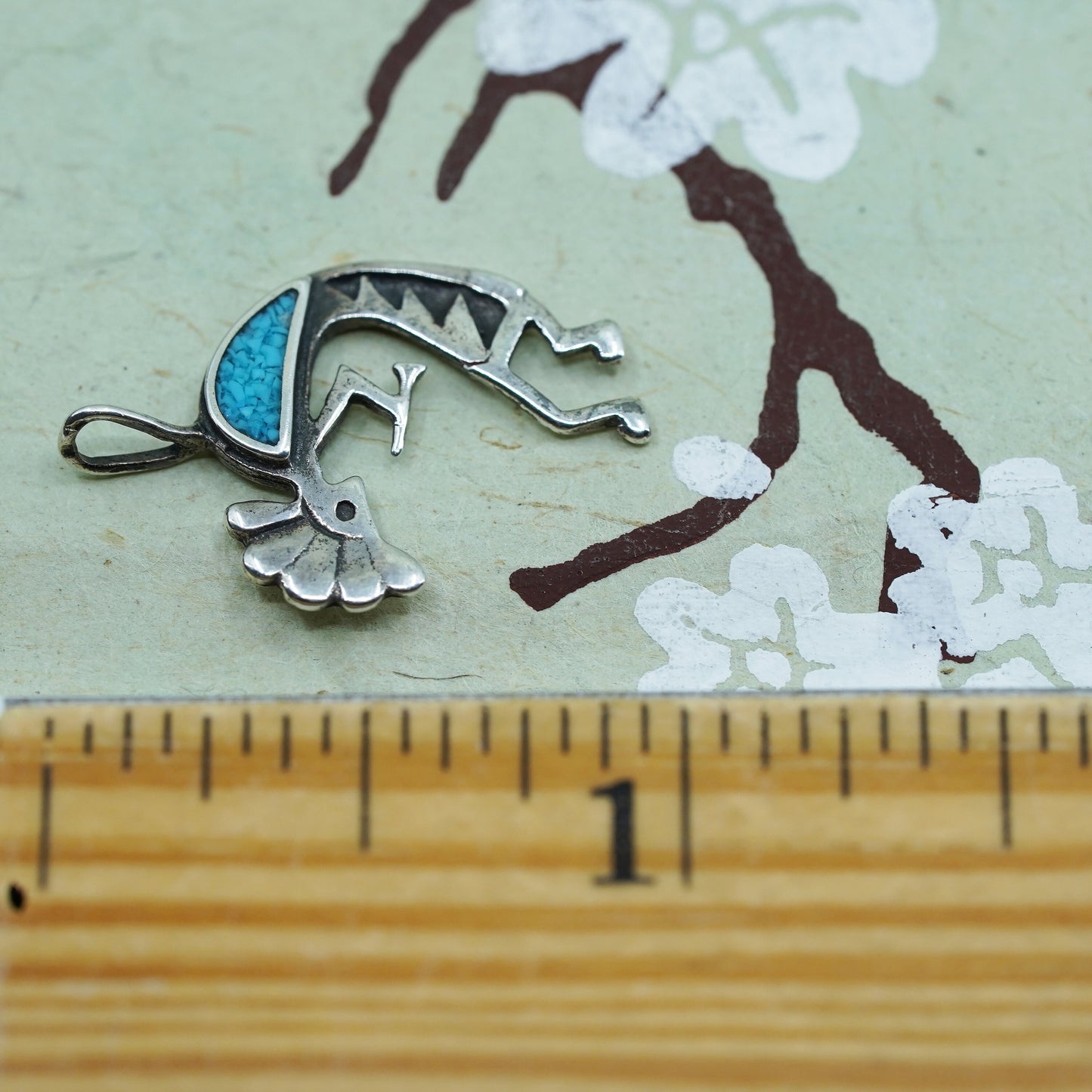 native American Sterling silver pendant, 925 kokopelli with turquoise opal