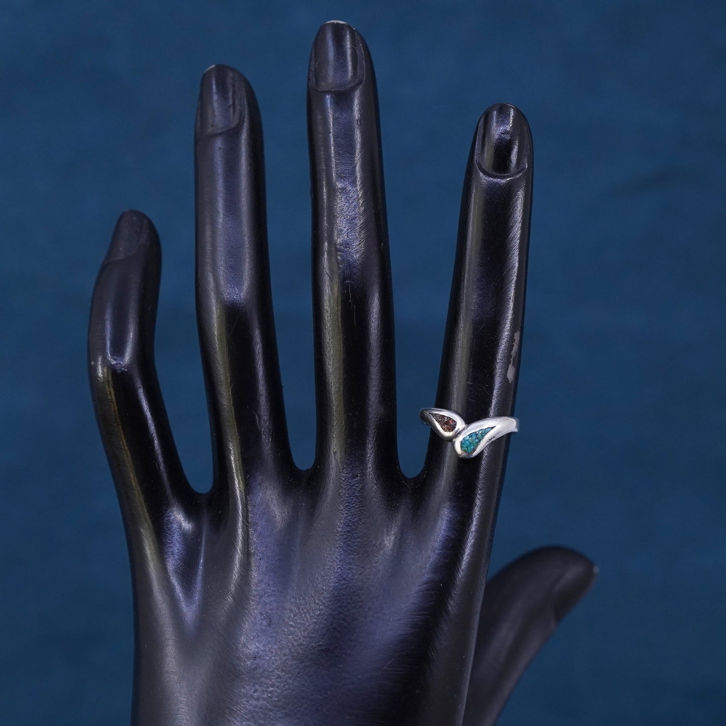 Size 5, Native American sterling silver ring, 925 band with turquoise coral
