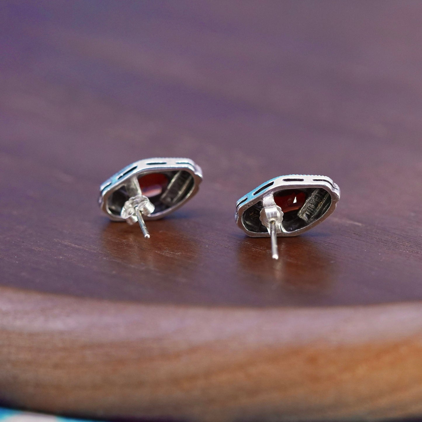 Judith jack sterling silver handmade earrings, 925 studs with ruby marcasite