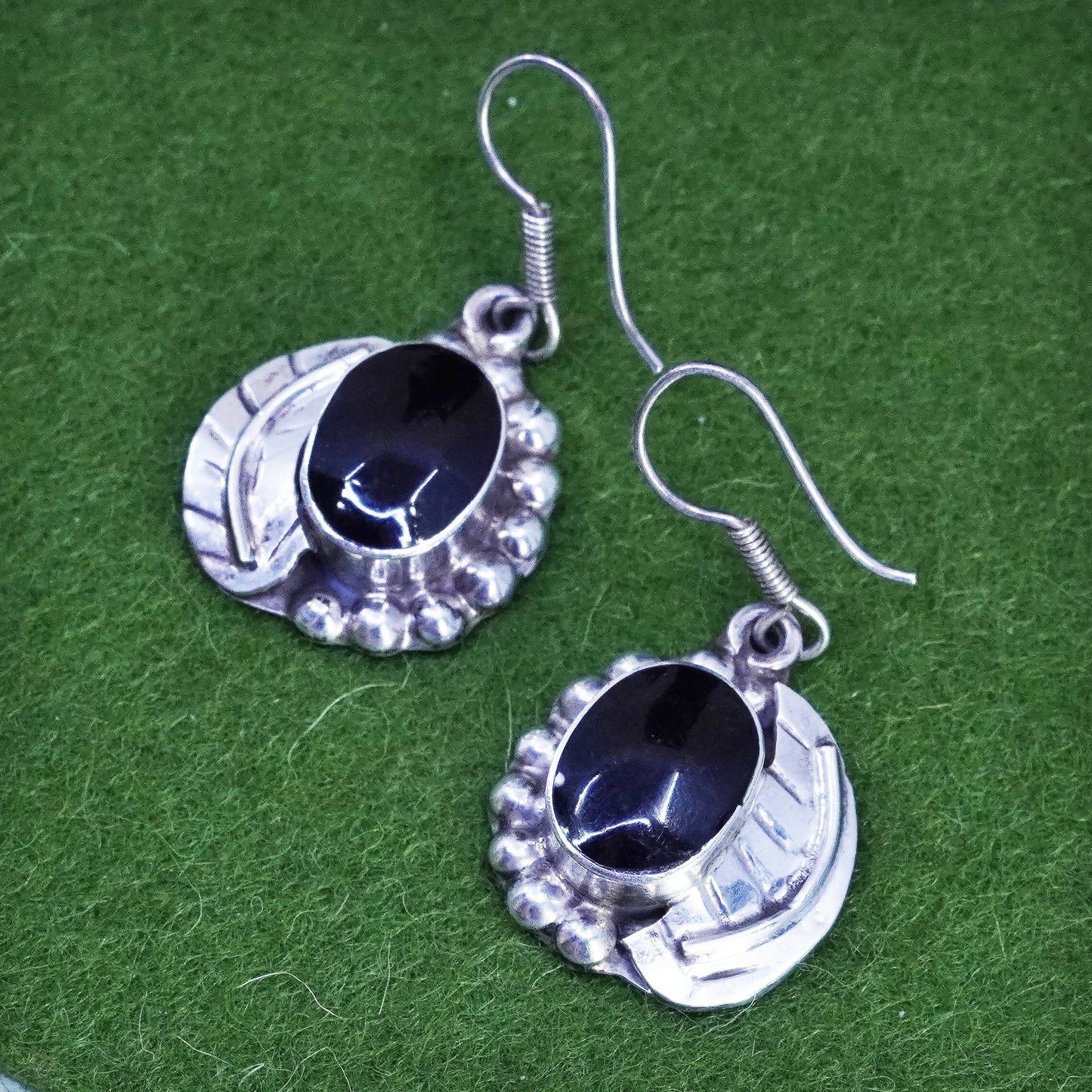 Vintage sterling 925 silver handmade earrings with onyx and beads