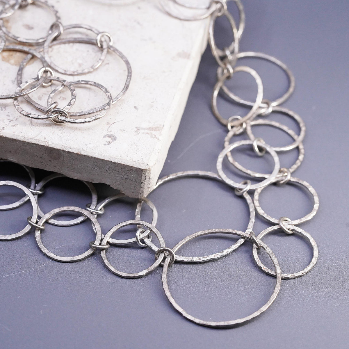 40", vintage Sterling silver extra long sweater necklace, huge 925 circle chain