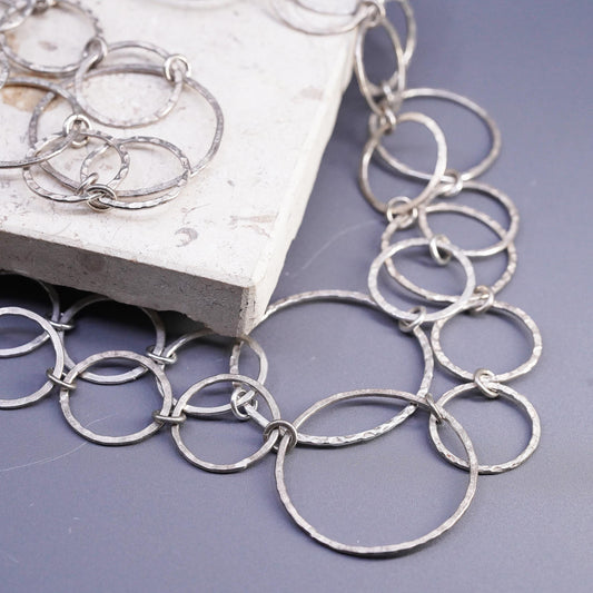 40", vintage Sterling silver extra long sweater necklace, huge 925 circle chain