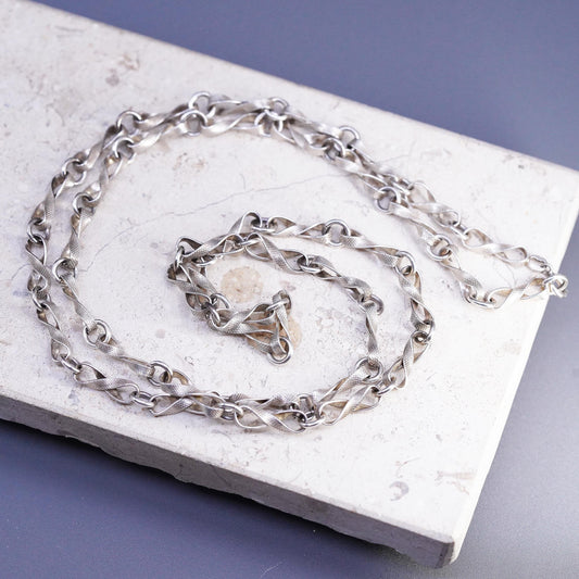 30" Sterling Silver Infinity Chain Necklace, 925 Textured Twisted Fancy Links
