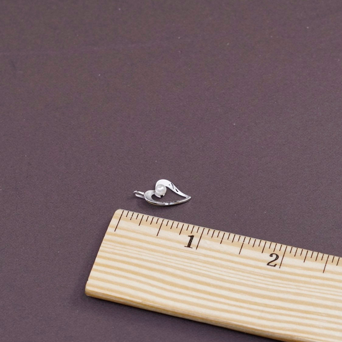 vtg Sterling silver pendant, 925 heart pendant with pearl heart