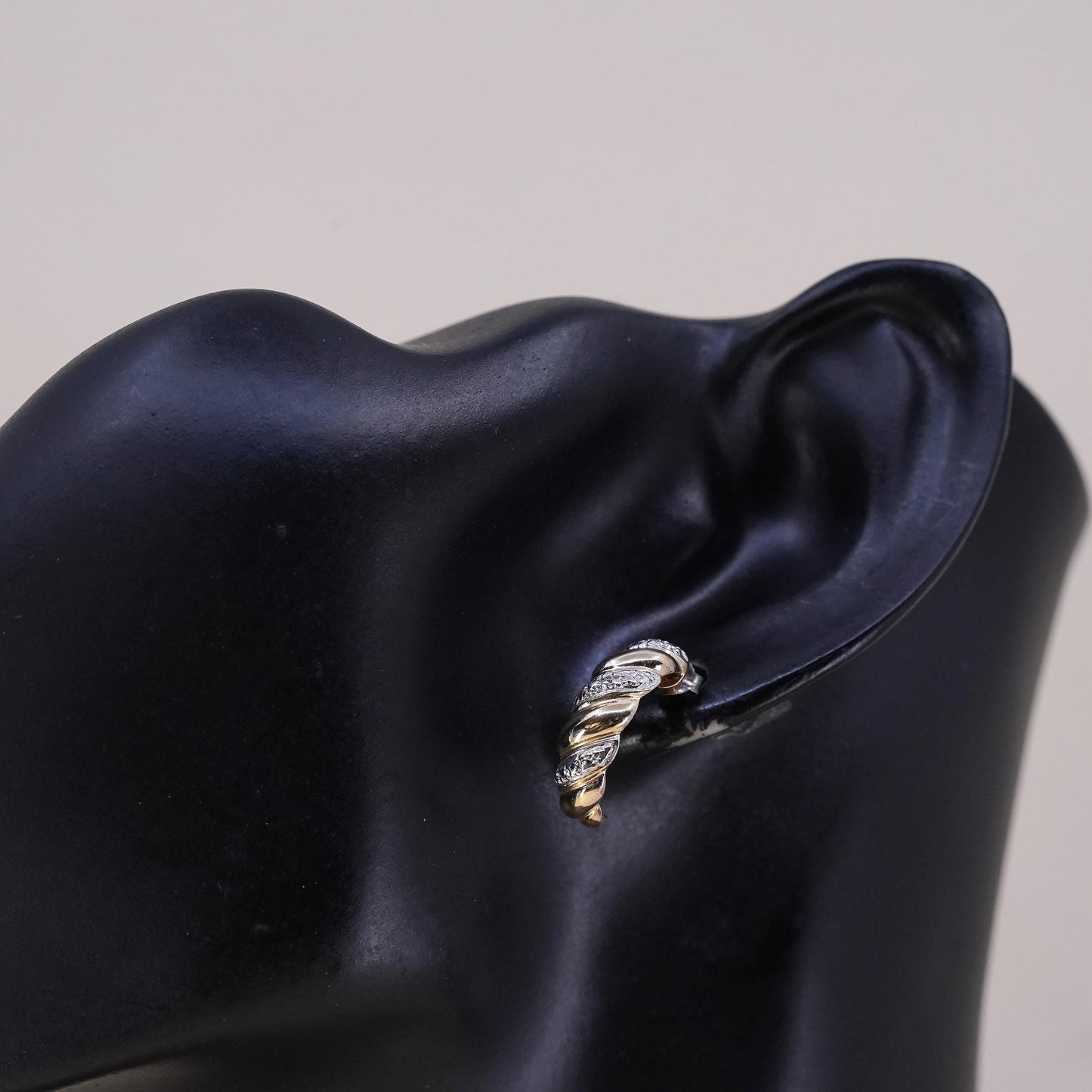 0.5", Vintage vermeil gold over sterling silver single earring, stud diamond