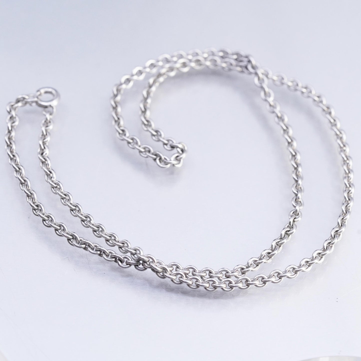 15" 2mm, vintage Sterling 925 silver circle chain necklace