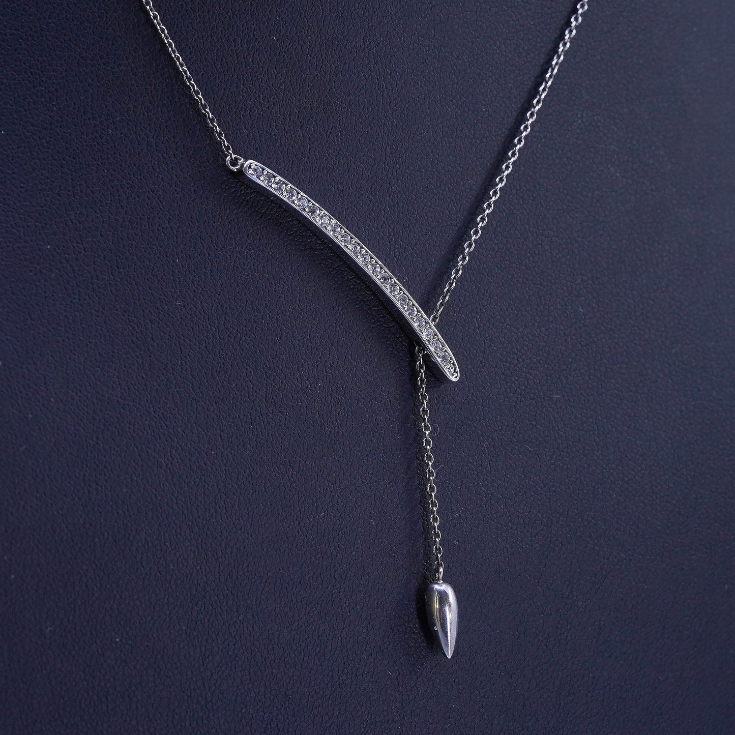 16+2” Silpada Sterling 925 Silver Exuberance CZ Bar Necklace w/ teardrop charm