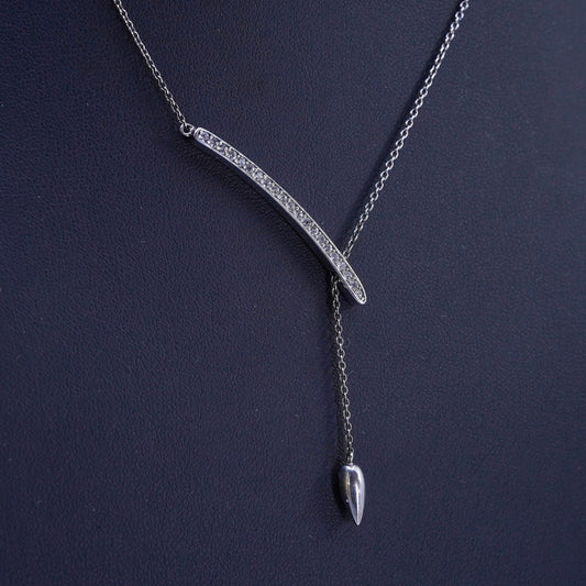 16+2” Silpada Sterling 925 Silver Exuberance CZ Bar Necklace w/ teardrop charm