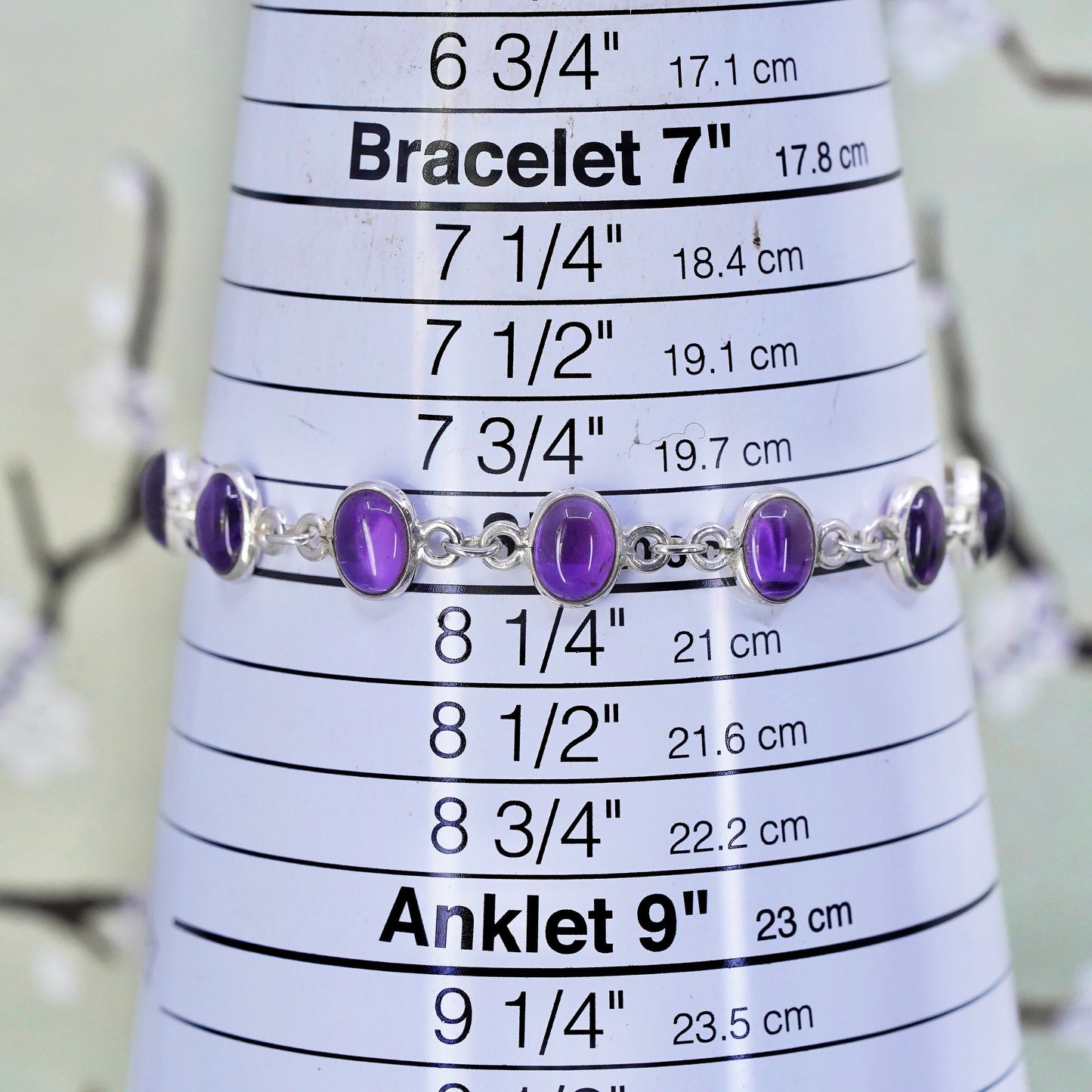 8", Sterling silver bracelet, 925 chain with oval amethyst and toggle closure