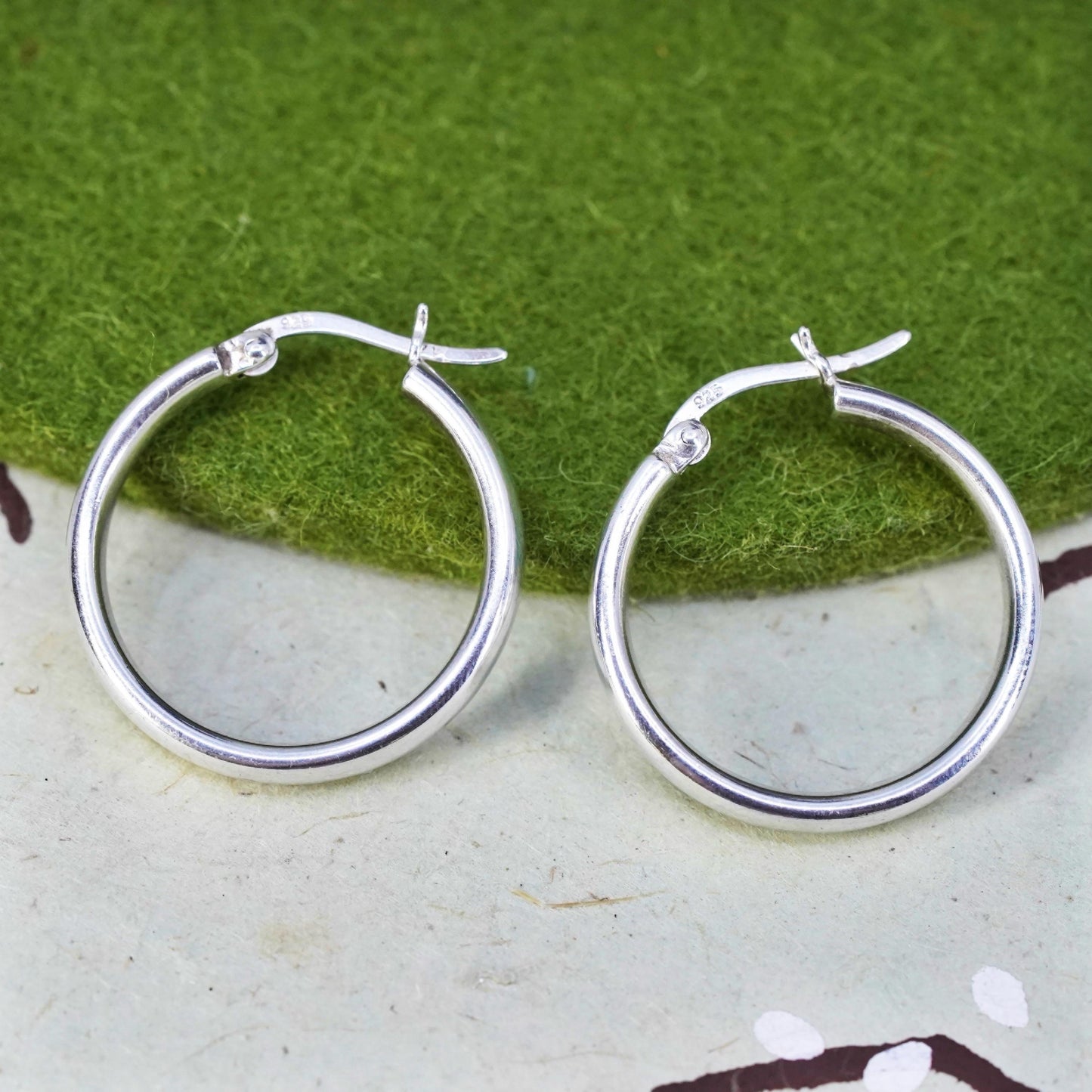 1" Vintage sterling silver bold loop earrings, textured primitive hoops