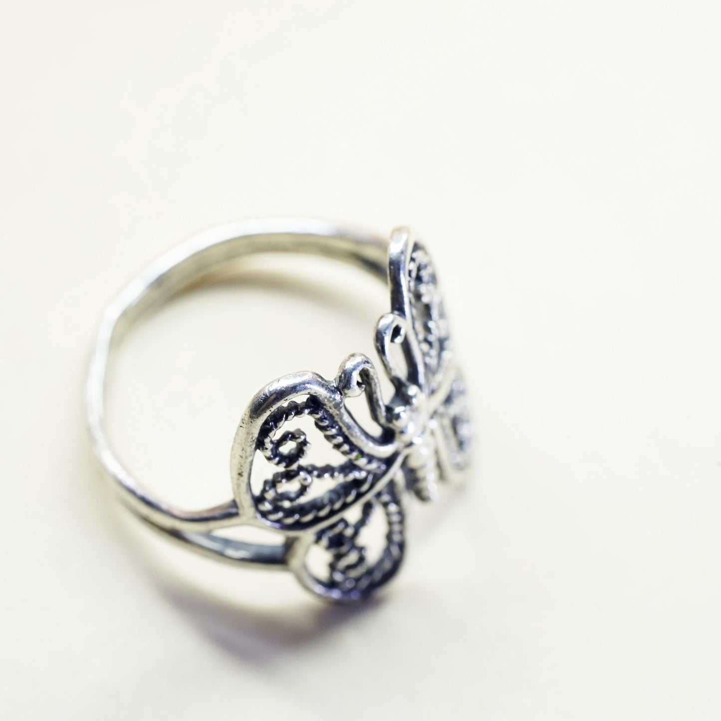 Size 7.25, vintage Sterling silver handmade ring, 925 filigree butterfly band