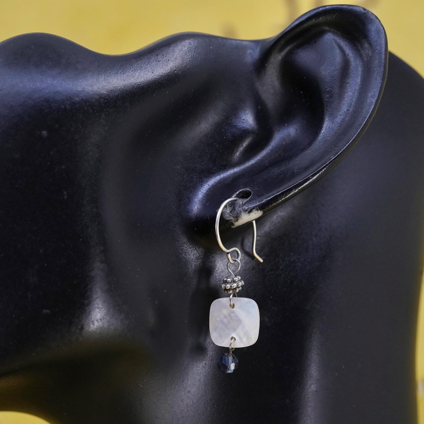Vintage Sterling 925 silver handmade earrings w/ white mother of pearl dangles