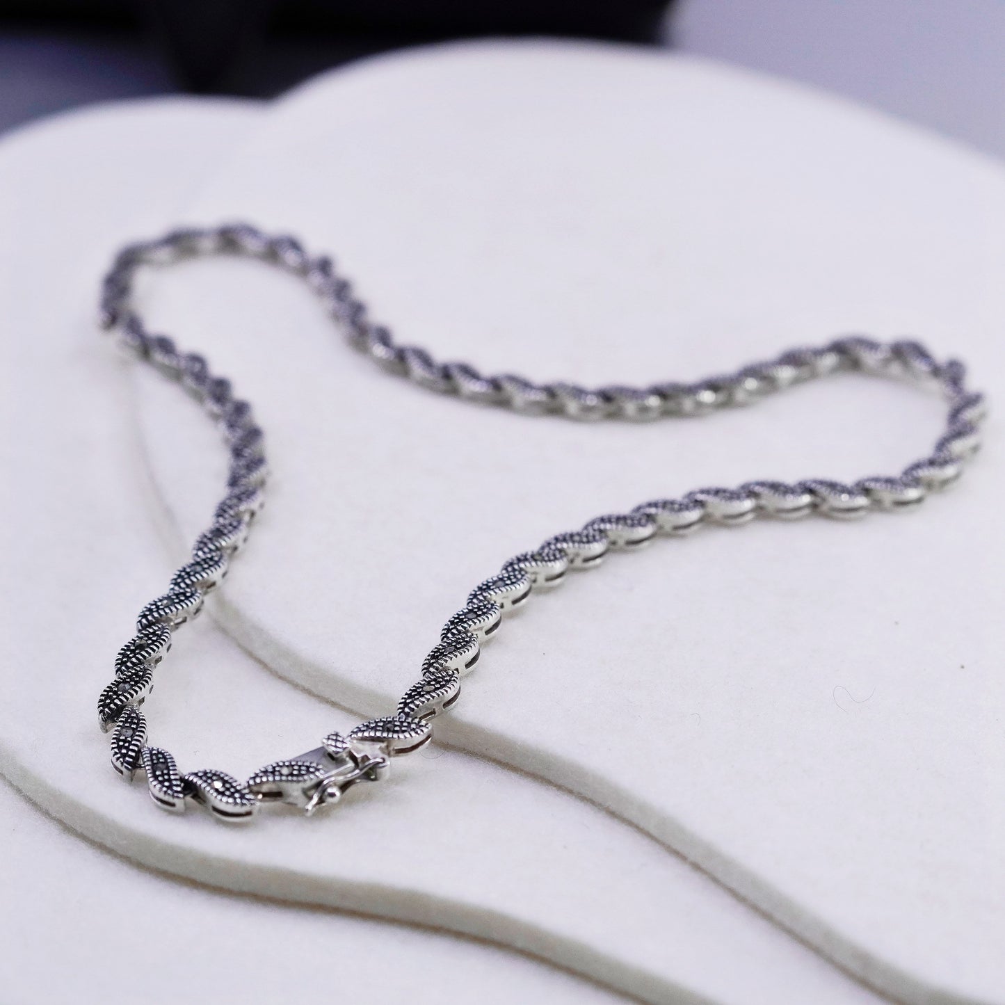 16”, Sterling 925 silver handmade San Marco chain tennis necklace w/ Marcasite