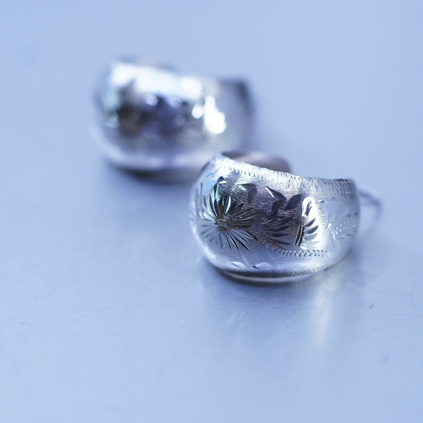 1.5”, vintage Sterling silver handmade earrings, 925 simple oval hoops