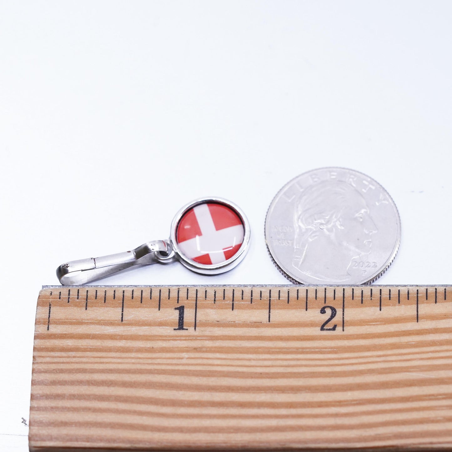 Denmark Flag silver tone Charm, Red Enamel Danish Flag Pendant, Scandinavian