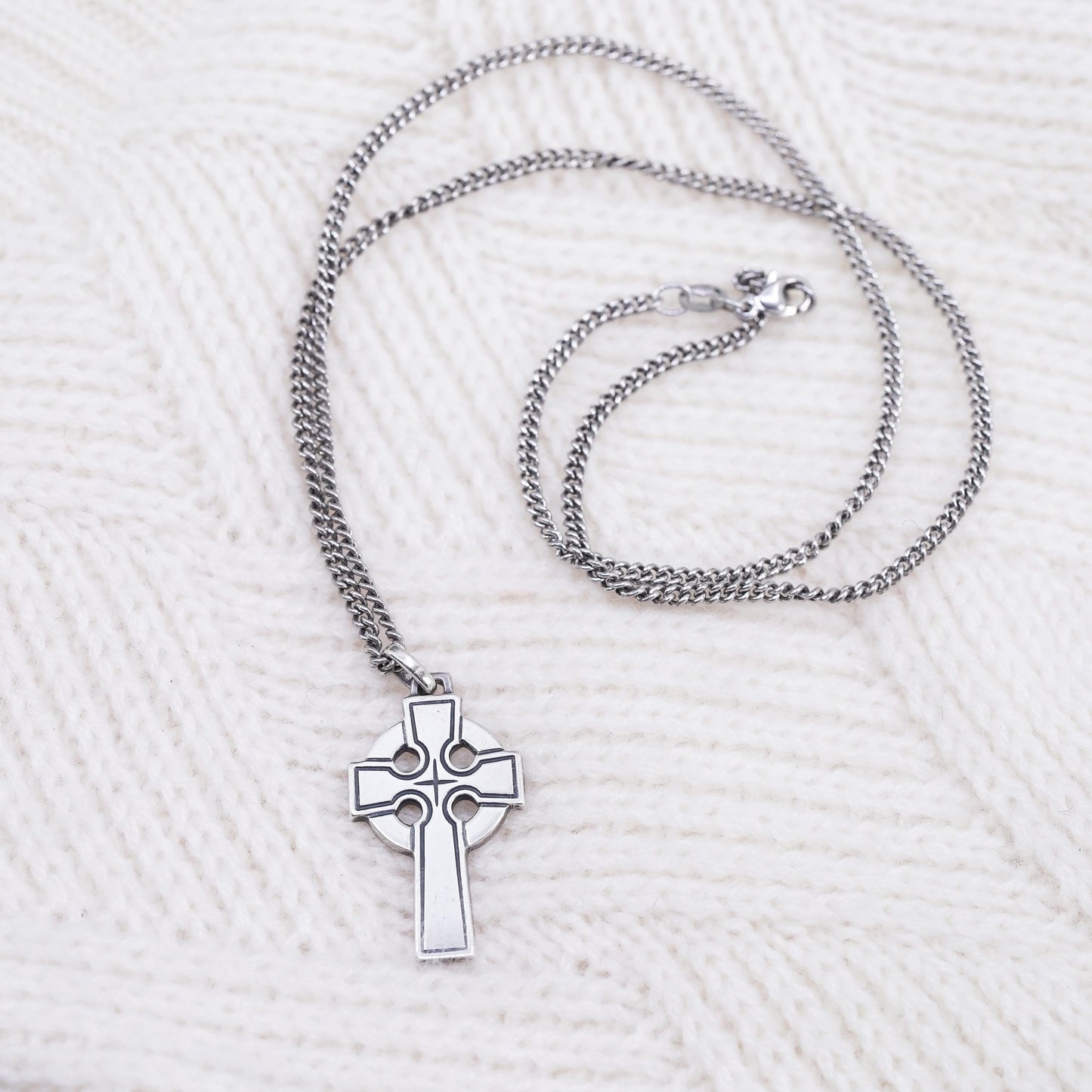 20” James Avery sterling silver necklace, 925 curb chain with Celtic Cross