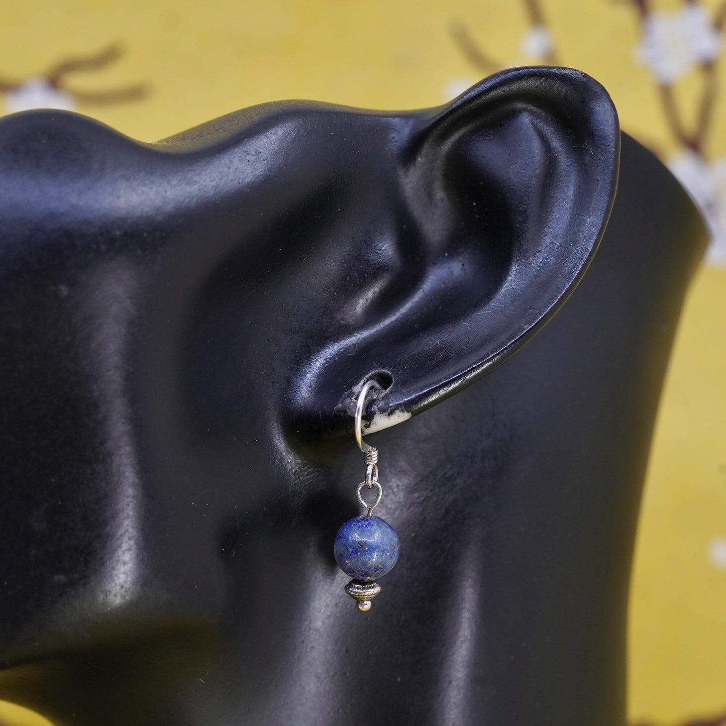 Vintage sterling 925 silver handmade earrings with lapis lazuli bead
