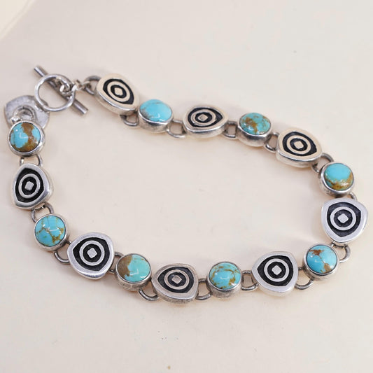 6.75”, southwestern Sterling 925 silver bracelet w/ turquoise beads and spiral