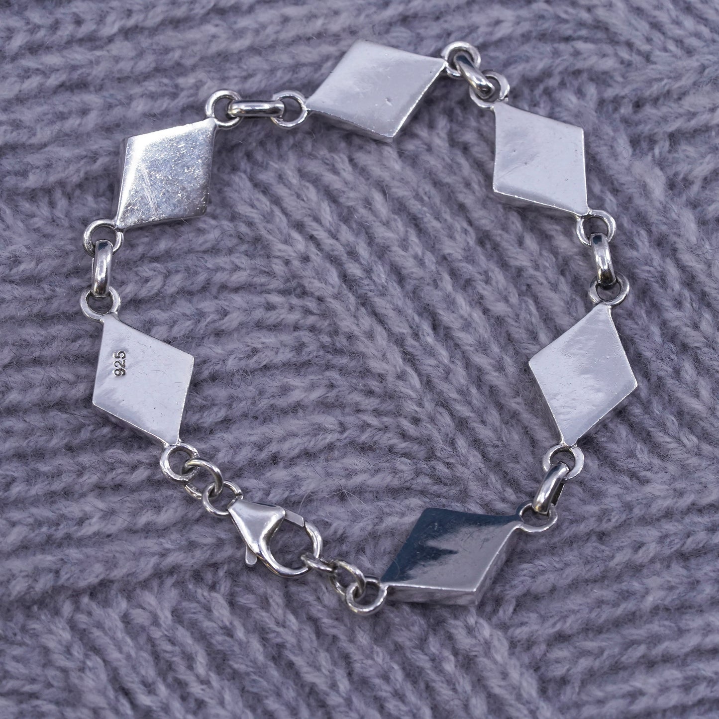 7", vintage sterling 925 silver handmade bracelet with mother of pearl inlay