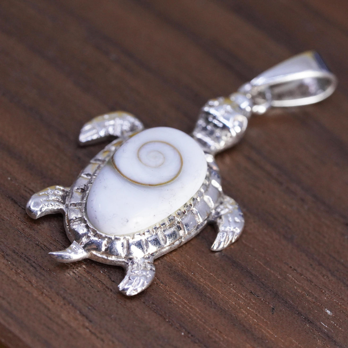 Vintage Sterling silver handmade pendant, 925 turtle with Shiva Eye shell inlay