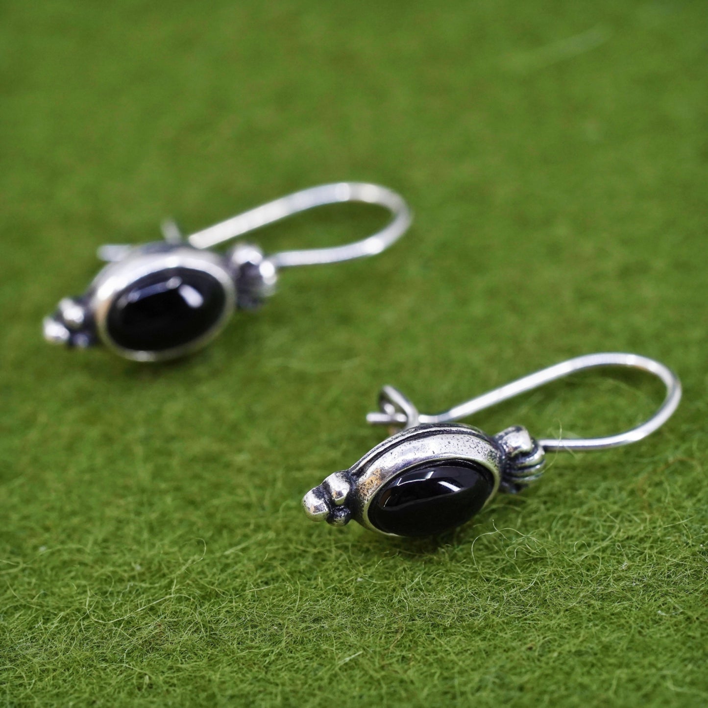 Vintage sterling 925 silver handmade earrings with oval onyx