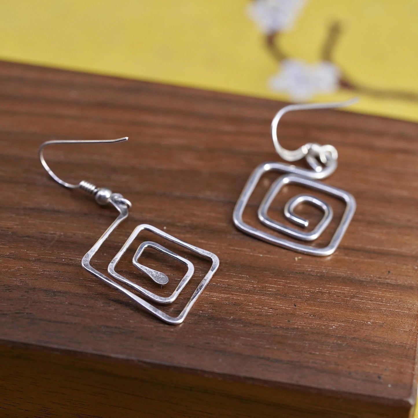 Vintage Sterling silver handmade earrings, 925 sprial dangles