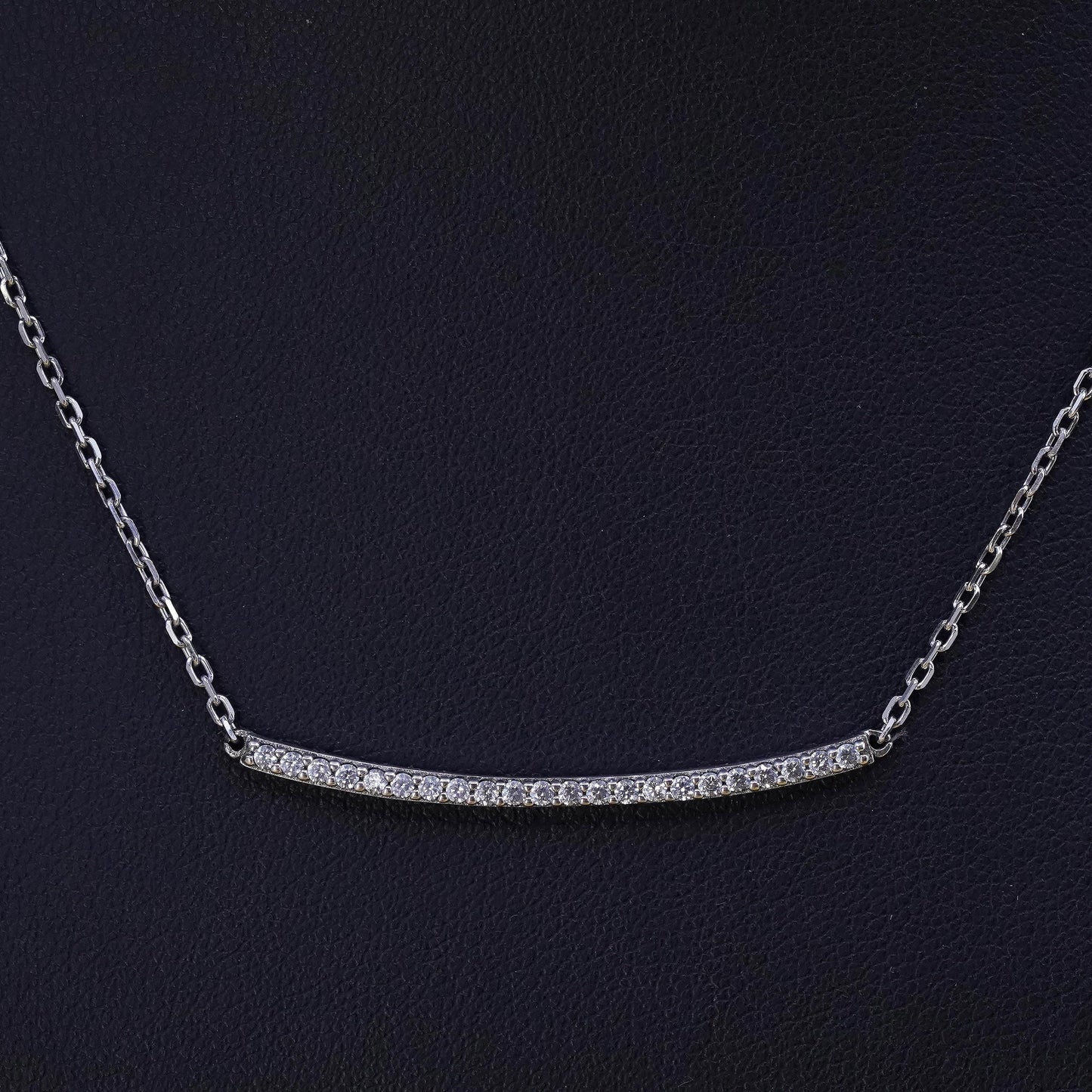 14+2", VTG Italian sterling silver necklace, 925 circle chain cz bar pendant