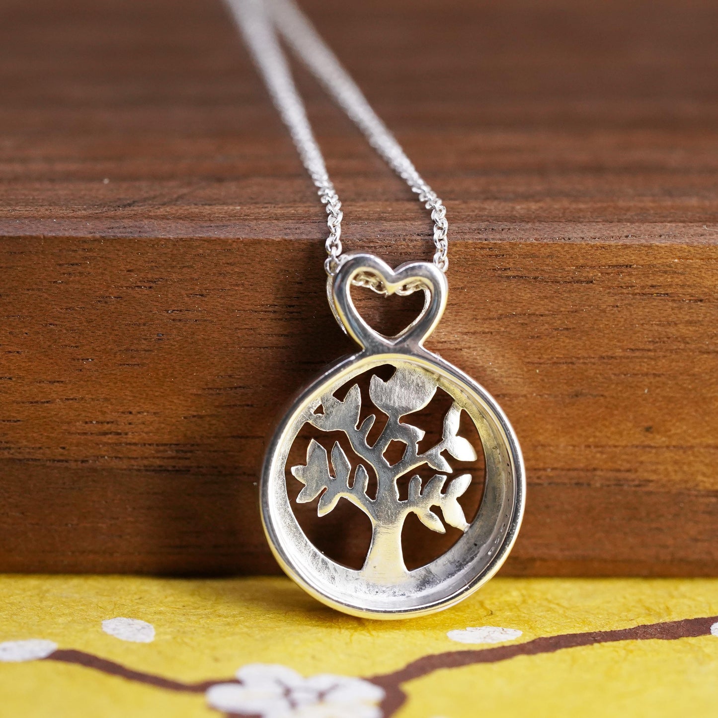 16+2” two tone Sterling silver necklace, 925 family tree pendant my family love