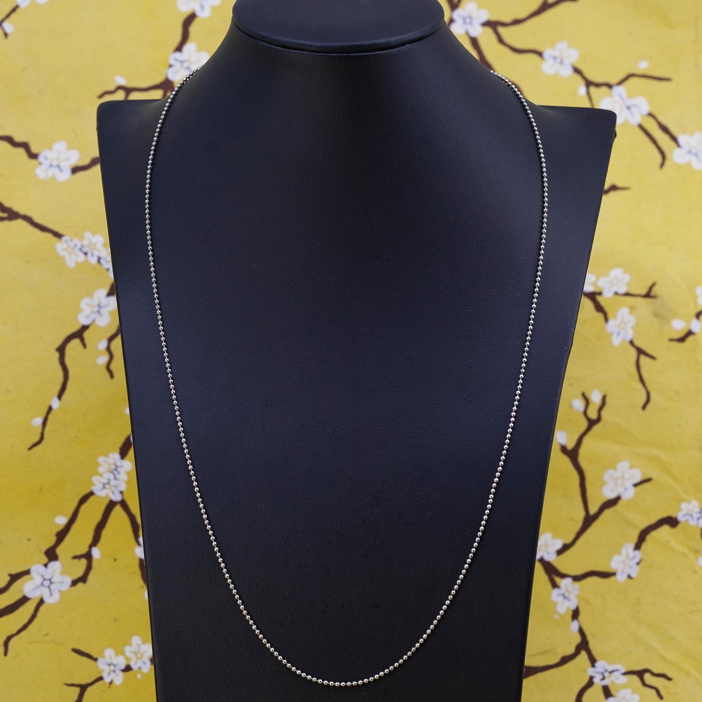 24” 1mm, vintage Italian Sterling silver beads necklace, Italy 925 chain