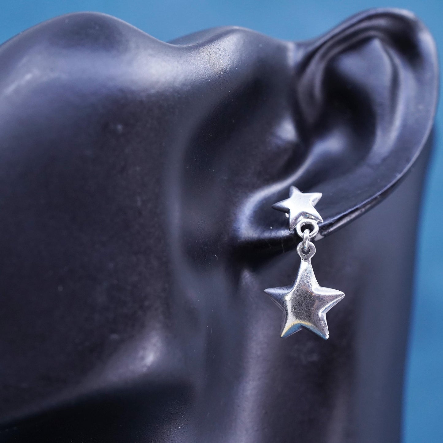 Vintage Sterling Silver handmade Earrings. 925 star dangles