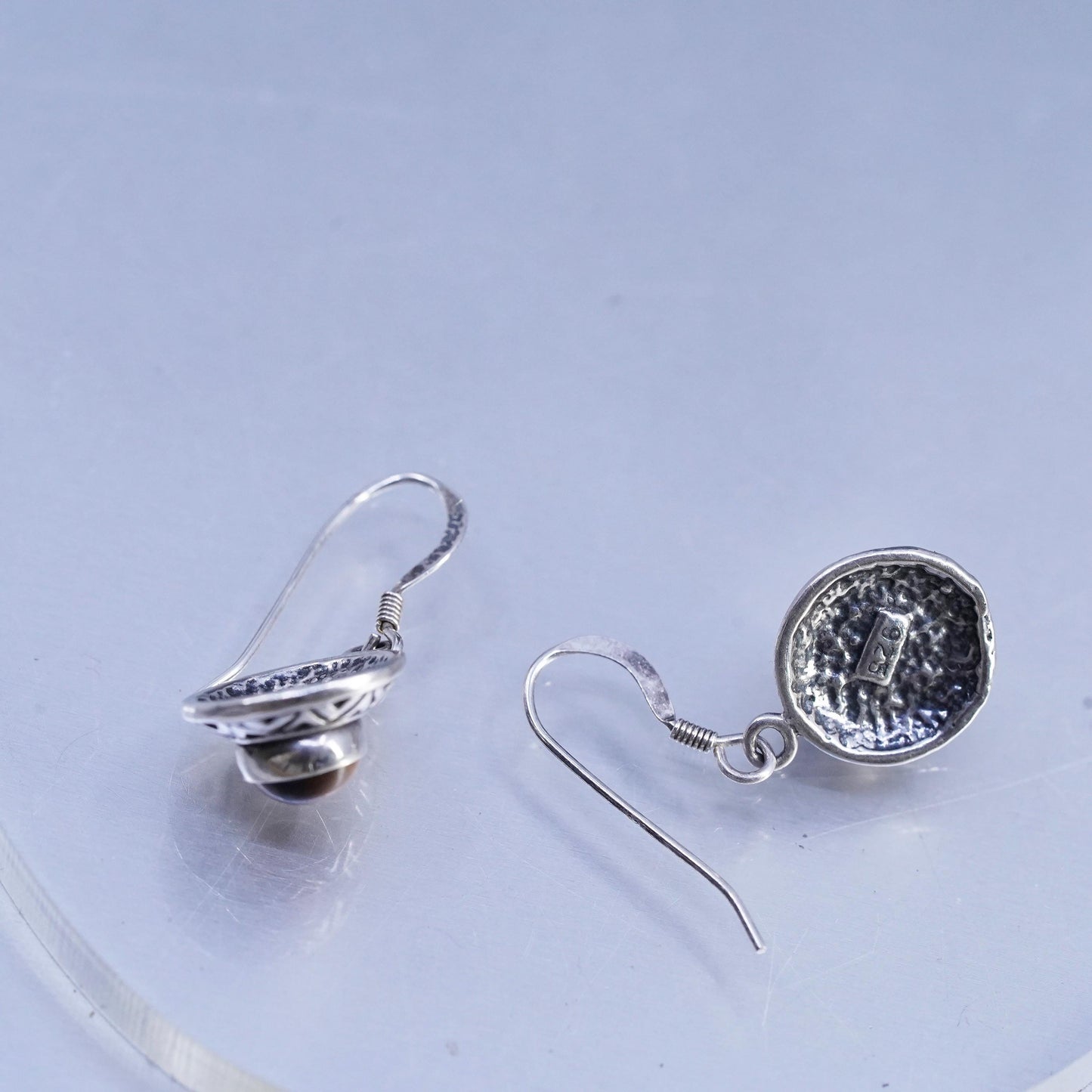 Vintage Sterling Silver Handmade Earrings, 925 Silver with Golden Tiger Eye