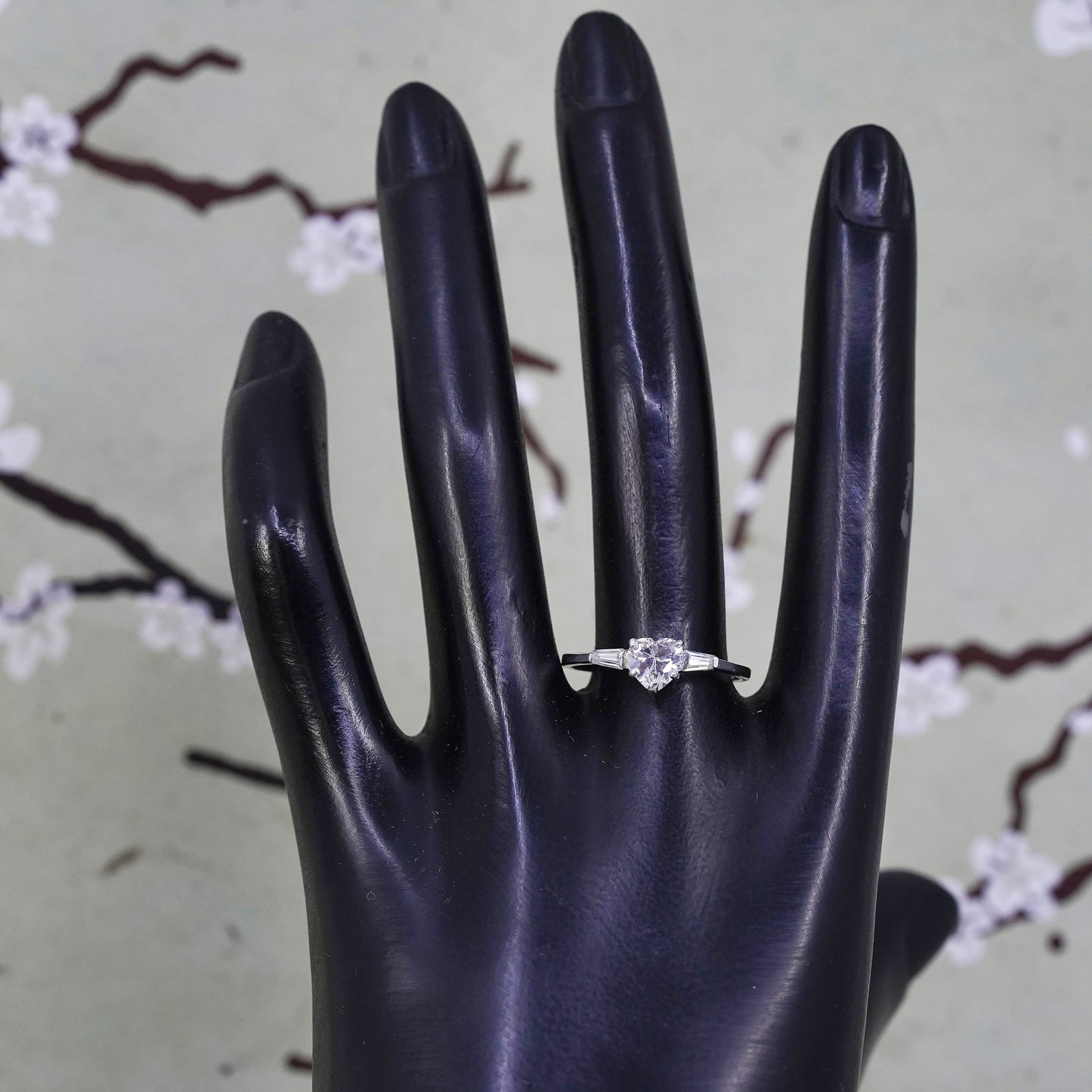 Size 9.25, Vintage sterling silver handmade ring, engagement ring with heart cz